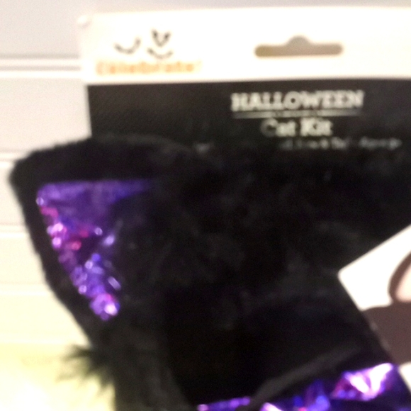 Halloween Cat Kit- 3 Pc Accessories. Black & Purple - Picture 5 of 12
